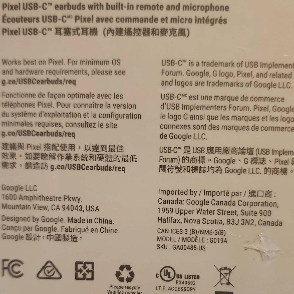 Google Pixel USB-C Earbuds in White